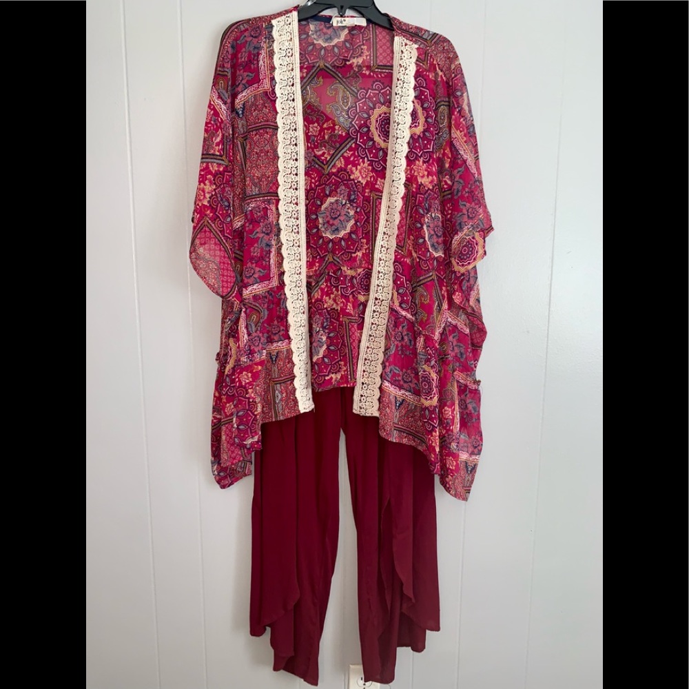 Jolt Kimono & Living Doll Split Pants Wine Size 3X